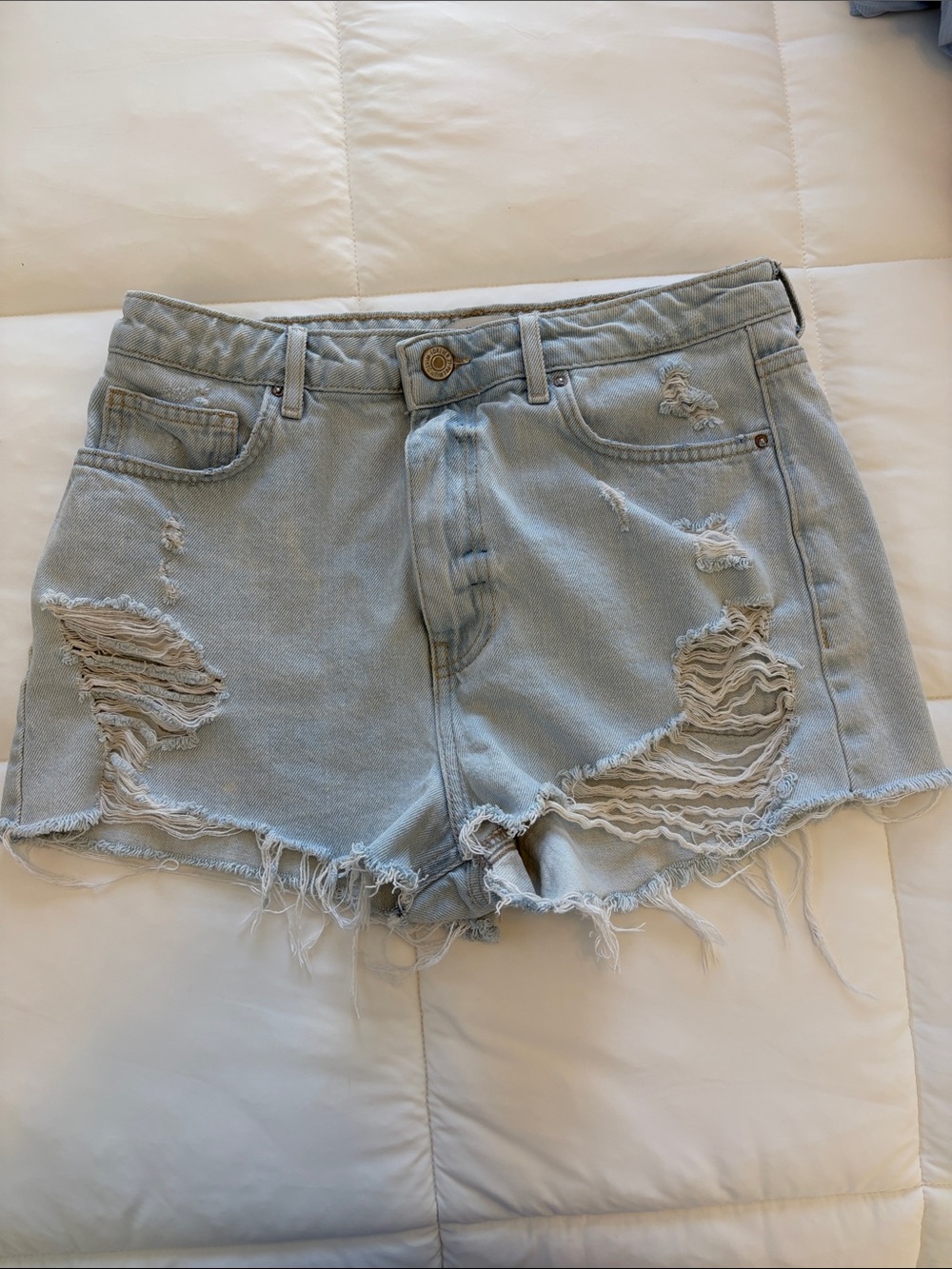 Forever 21 Light Blue Distressed Denim Cutoff Shorts